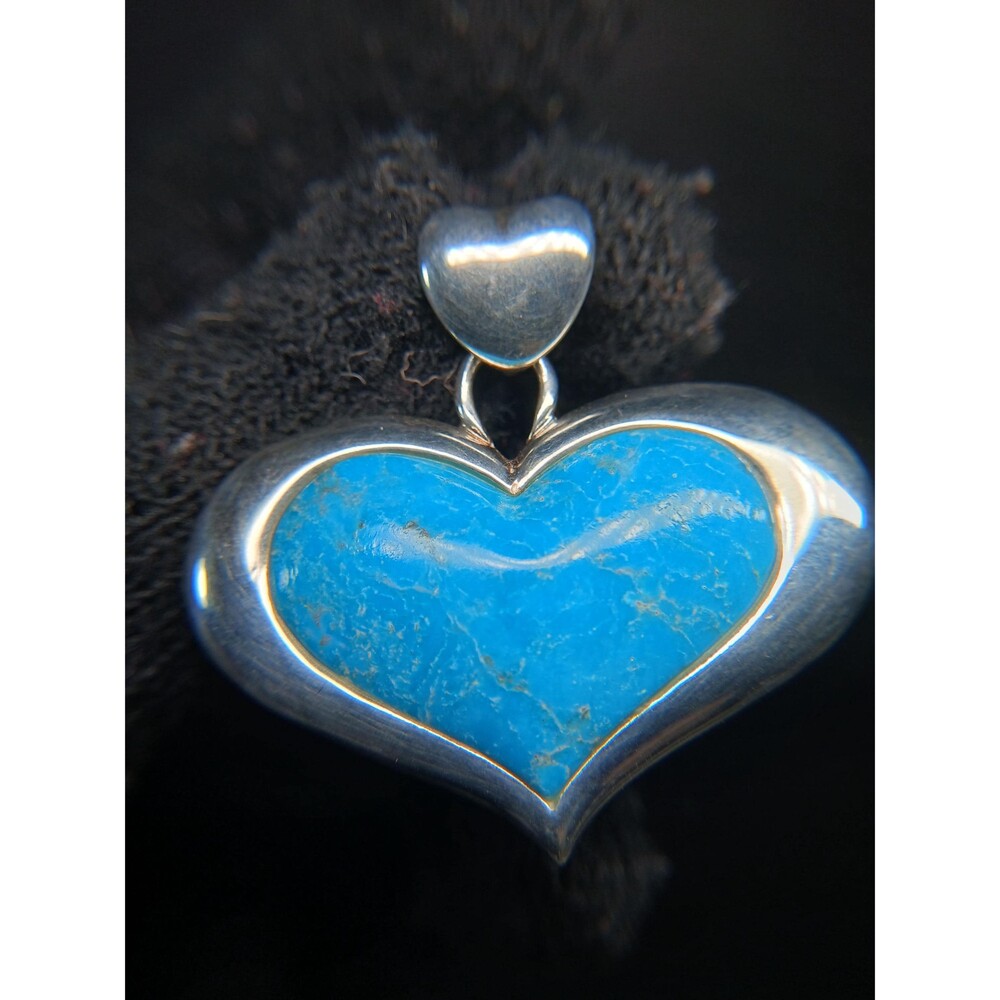Sterling Silver 925 SX Thai Turquoise Heart Pendant 1.5"